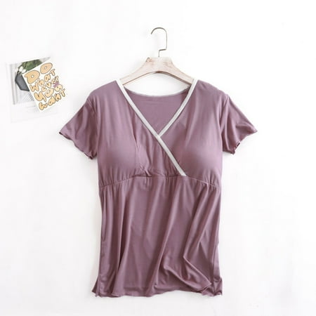 MORESEC Womens Maternity Nursing Tops Short Sleeve Breastfeeding Shirts V Neck Clothes  Nursing Nightgown  Tees Clothes Casual Outfits for Women Wireless Bralette Nursing Sports Bras