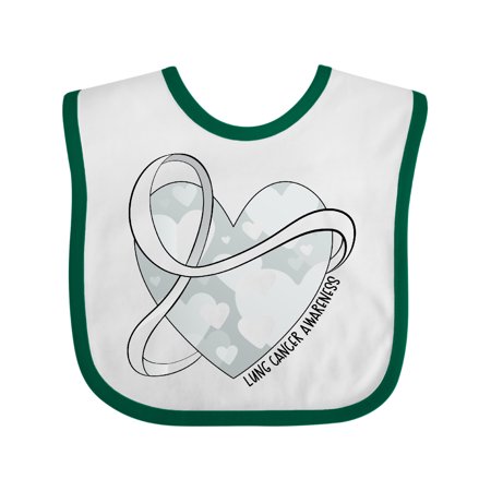 

Inktastic Lung Cancer Awareness White Ribbon Around Heart Gift Baby Boy or Baby Girl Bib