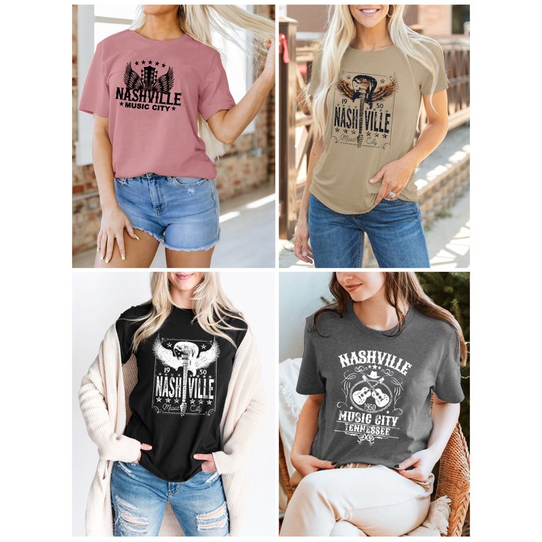 XCHQRTI Nashville Shirt Women Nashville Music Tee Shirt Tennessee Country Concert Graphic Tees Guitar Wings and Roll T Shirts - Walmart.com