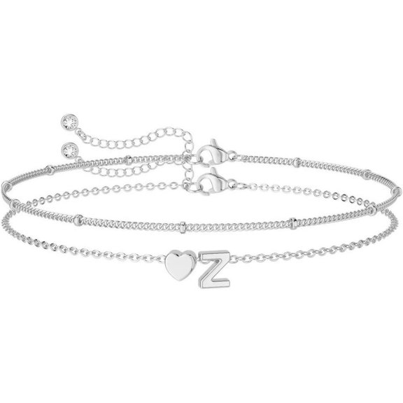 Zephyriana Women Bracelet Heart And Letter, Double Layer, Bracelets for Women, Jewelry for Best Friend Sister Mom Wedding Graduation Birthday Gift