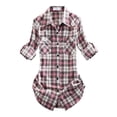 thumbnail image 5 of Matchstick Women Long Sleeve Flannel Plaid Checked Shirt (XS-XXL), 5 of 6