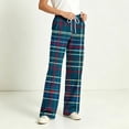 thumbnail image 5 of Drawstring Sleep Pants Women Plaid Wide Leg Pajama Loose Fit Loungewear Trousers with Pockets S, 5 of 7