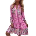 thumbnail image 3 of DHFJKG Bohemian Floral Dresses For Women Vintage Ethnic Style Mini Dress Long Sleeve Notch V Neck Loose Fit Boho Tunic Dress Beach Vacation Clothes Soft Dresses, 3 of 8