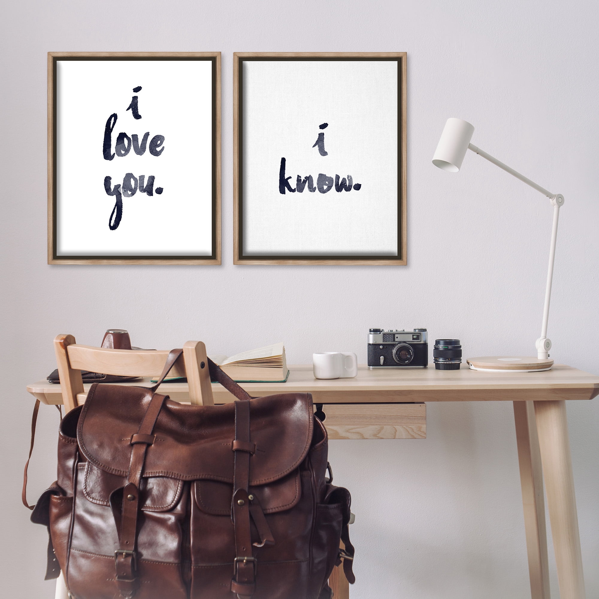 Stupell Industries Glam I Love You Phrase Inspirational Painting Brown Floater Framed Canvas Art Print Wall Art, 25 x 31, Set of 2