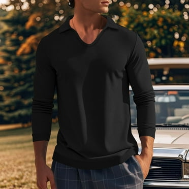 Golf Shirts for Men Waffleknit Long Sleeve Sweatshirts Mens Casual Solid Color Pullover V Neck Collared Basic Going Out Loungewear T-Shirts Tops
