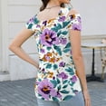 thumbnail image 3 of JTZGDY Cold Shoulder Tops for Women Cute Floral Pattern Printed Summer Short Sleeve V Neck Basic Tunic Tees Loose Flowy Cozy Tshirt Blouse Purple#03 L, 3 of 7