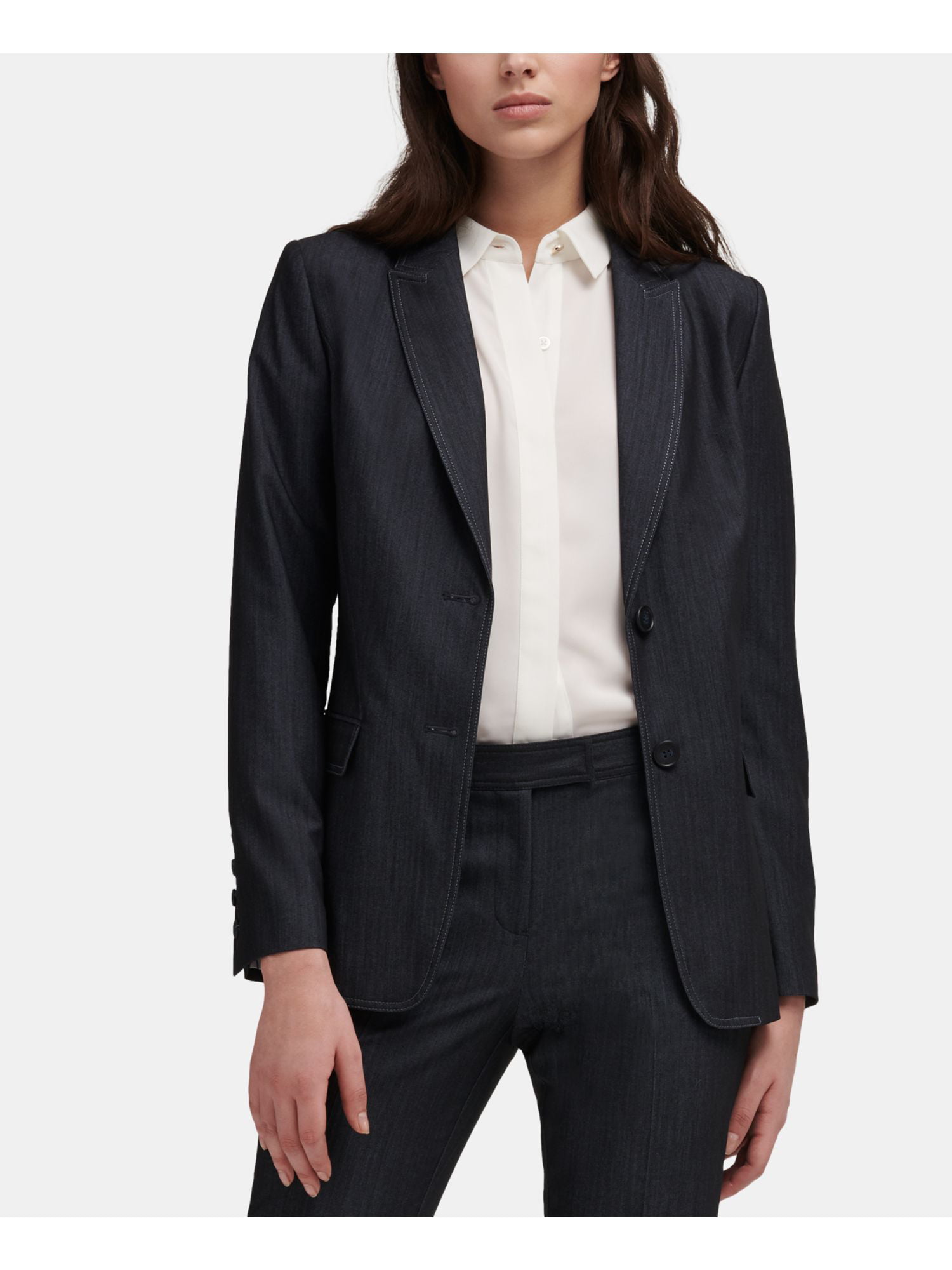 DKNY Womens Collarless One Button Jacket 