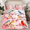 thumbnail image 2 of Homewish Peach Blossom Queen Sheet Sets,Cute Cardinal Bird Flat Sheet,Pink Flower Floral Queen Fitted Sheet For Teens,Super Cozy Room Decor,4 Pieces, 2 of 7