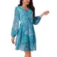 thumbnail image 4 of Vestido Floral de Cuello en V de Mujer INSPIRE CHIC con Manga Larga, Cintura Alta, Volantes, Estilo Skater, Mini Vestido de Chiffon, 4 of 6