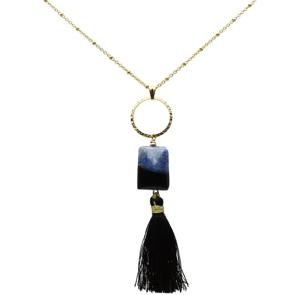 18K Gold-Flashed Sterling Silver Chain Tassel Cable Beads Station Chain Y Necklace Italy 36"