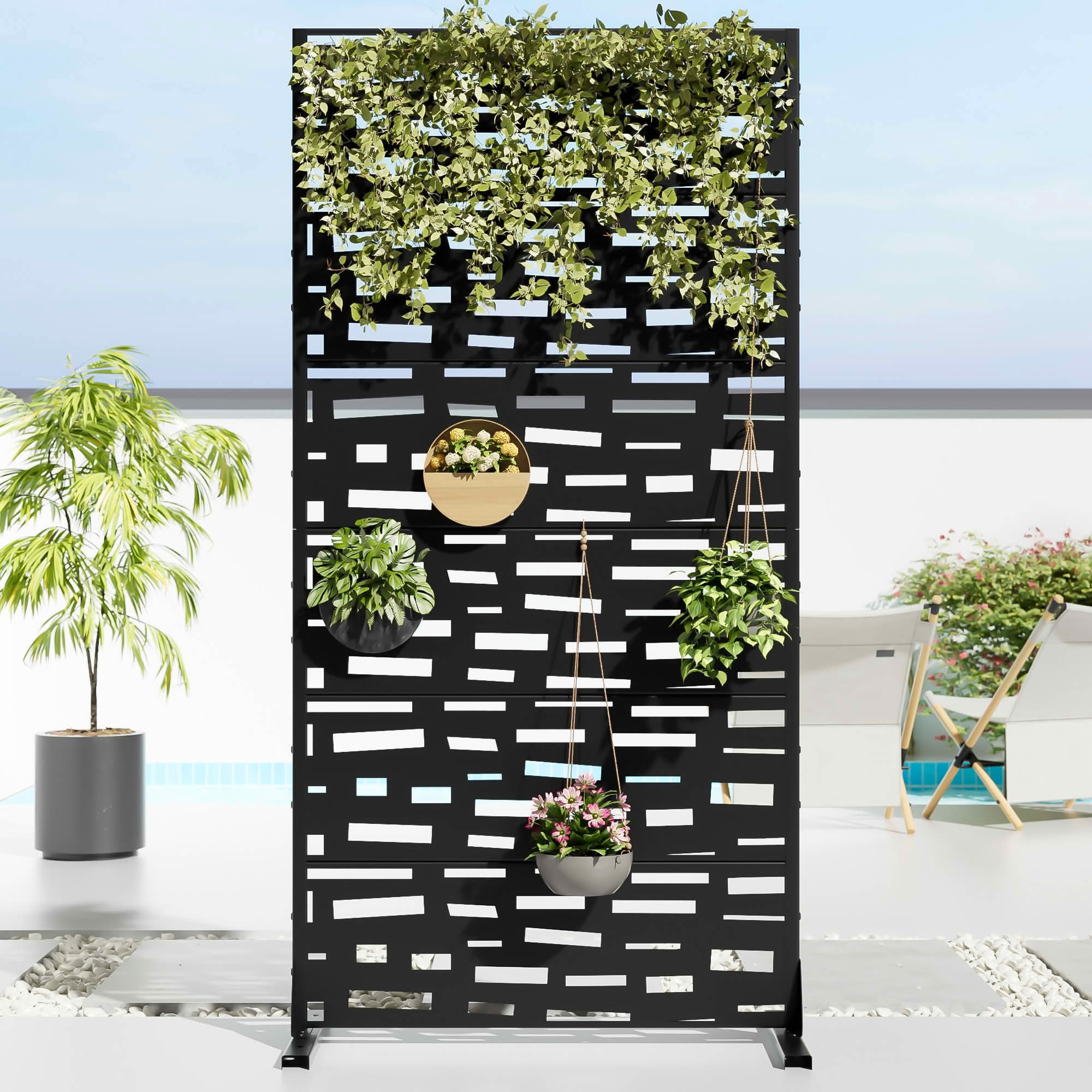 MAYEERTY 72x35x16 Inch Black Rectangular Galvanized Steel Privacy Screen, 6 Piece Set for Outdoor Street
