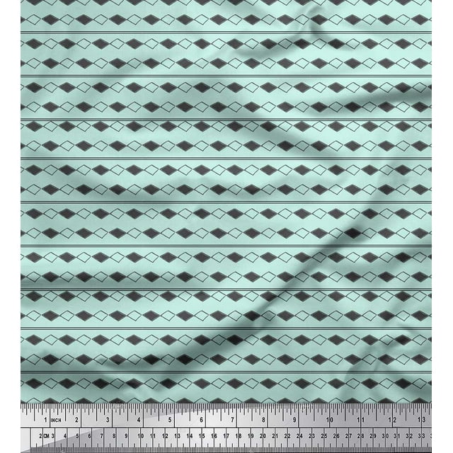 Soimoi Green Cotton Poplin Fabric Stripe & Diamond Geometric Print Sewing Fabric Yard 56 Inch Wide