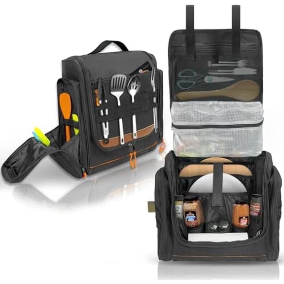 Tactical Camping Kitchen Organizer Bag – Hanging Camp Cookware Storage with Paper Towel Holder, Portable Utensil Organizer for BBQ, Hiking, RV Cooking Essentials – Bag Only$$Sport & Recreation Other