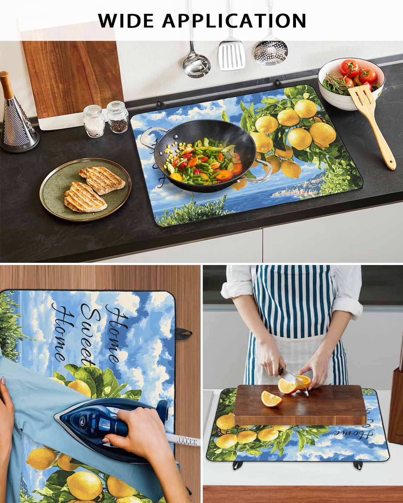 nqOlkjepod Large Induction Cooktop Protector Mat 24"x21", Lemon Coastal Stove Top Covers for Electric Stove, Summer Fruit Botanical Beach Ocean Stove Burner Cover Mats, Glass Top Stove Cover