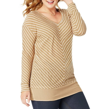- Plus-Size Women's Lightweight V-neck Tunic with Chiffon Hem