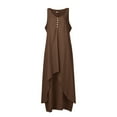 thumbnail image 4 of Jinhomg Plus Size Casual Dress for Women 2026 Trendy Irregular Hem Maxi Dresses Flowy Comfy Cotton Linen V-Neck Vacation Beach Dress with Pockets Todays Coffee M, 4 of 6