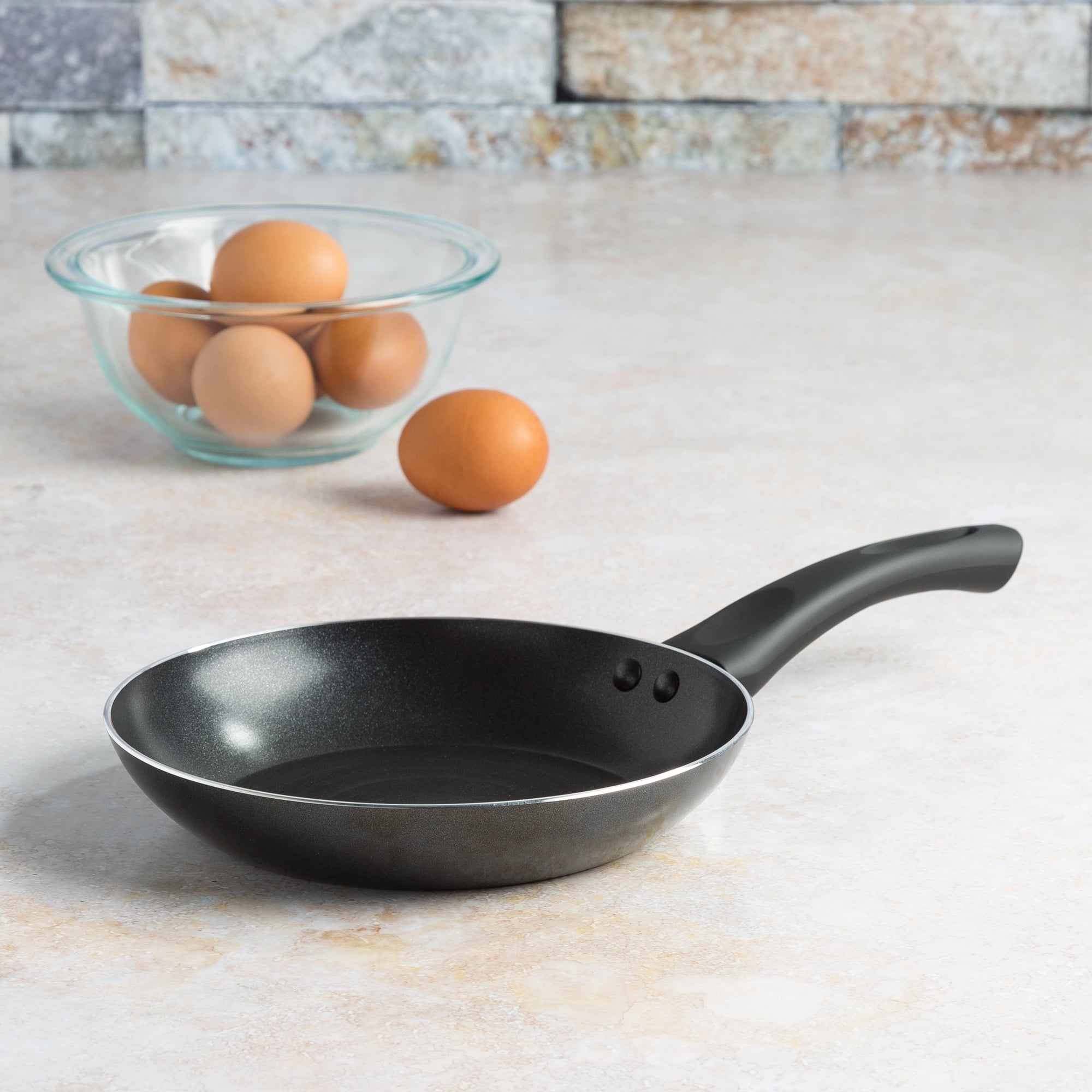 MsMk Non-Stick Small 8 inch Enamel Frying Pan Grey - Stain-Resistant, Dishwasher Safe, Easy to Clean - Perfect for Runny Eggs, Steak, Avocado 