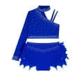 thumbnail image 3 of Yeahdor Kids Girls Sparkly Rhinestones Crop Top and Feather Bottoms Latin Jazz Ballet Dance Outfit Blue 6, 3 of 5