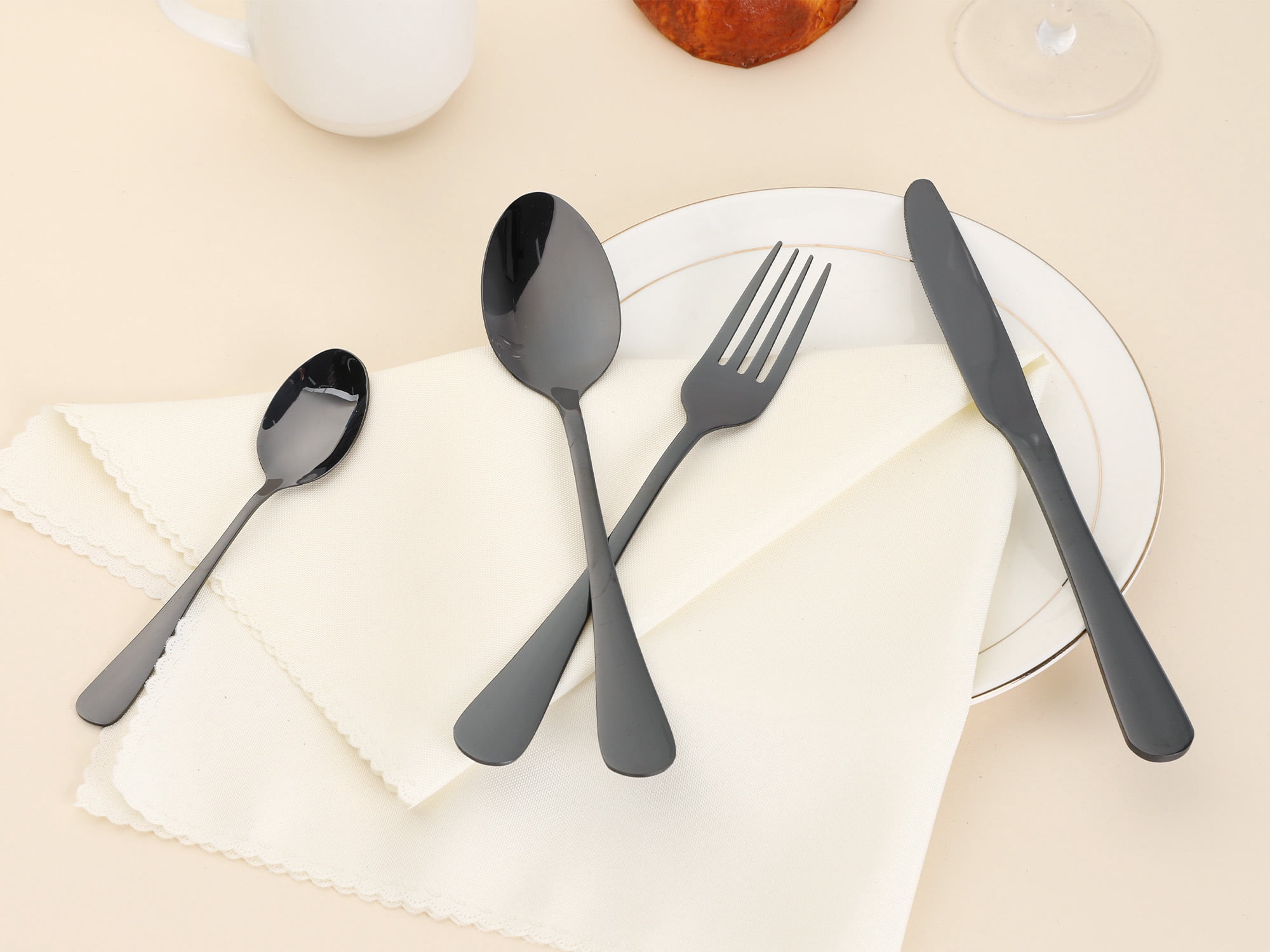 Unique Bargains Stainless Steel Silverware Set with Spoons and Forks Black 4 Pcs