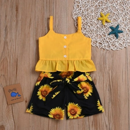 

2Pcs Lovely Toddler Baby Girl Clothing Summer Crop Tops T-shirt Floral Shorts Pants Outfits