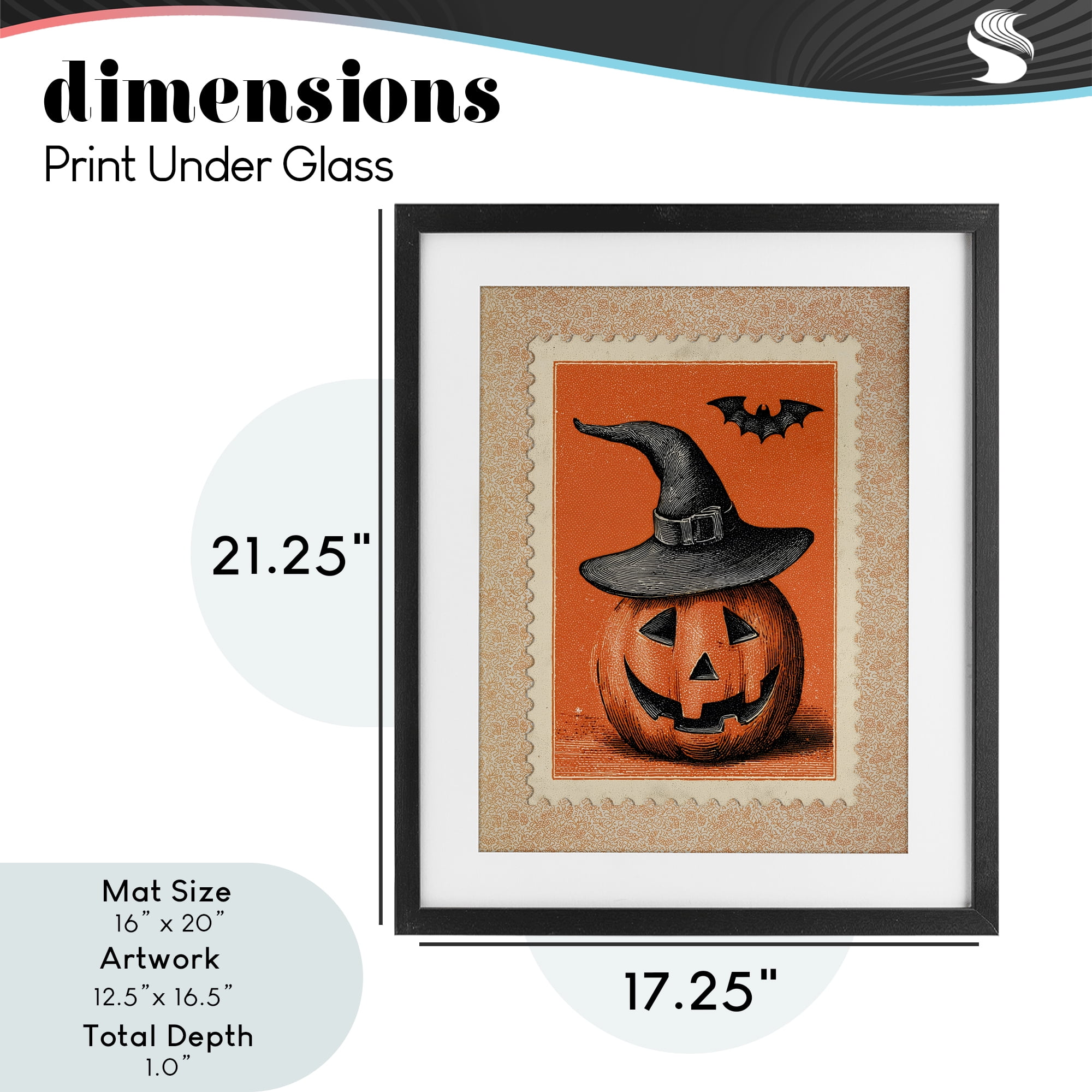 Vintage Jack-o-Lantern Stamp Black Framed Print Under Glass, design by Arlington Prints