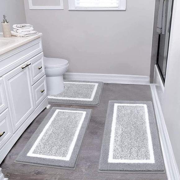 Pauwer Bathroom Rugs Sets 3 Piece Non Slip Bathroom Shower Rugs with U-Shaped Contour Toilet Mat Absorbent Microfiber Plush Bath Mats Machine Washabl