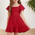 thumbnail image 2 of Coerni Teen Girls Ruffled Dress Flutter Sleeve V Back Sundress Square Neck Elegant Dress for Kids Girls Flowy A Line Dresses, 2 of 5