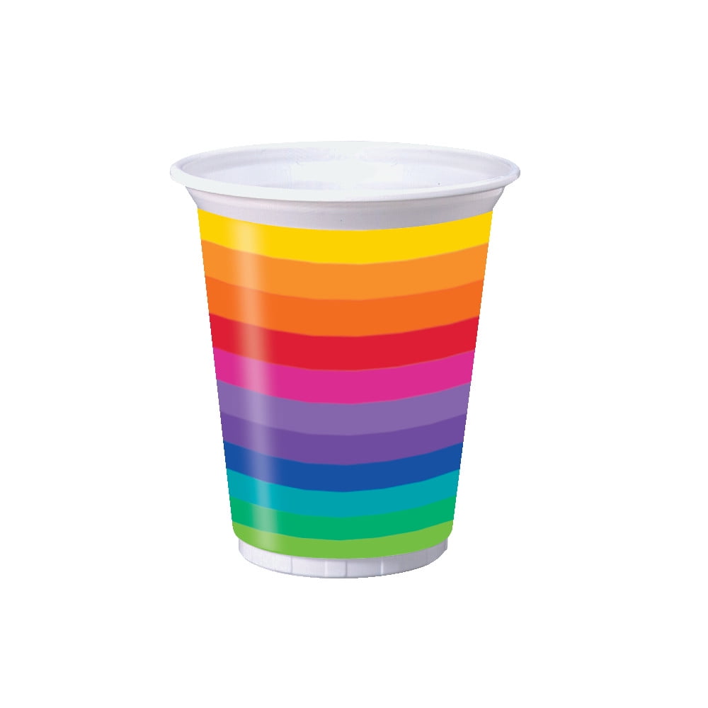 Club Pack of 96 Rainbow Fun Disposable Plastic Drinking Party Tumbler Cups 16 oz.