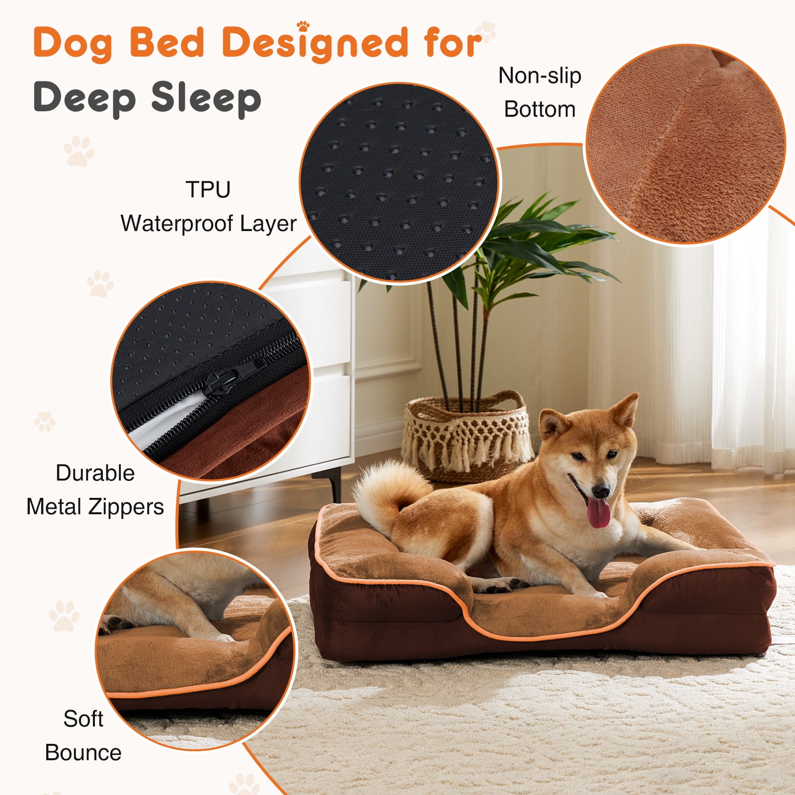 EverPick Memory Foam Pet Bed for Small Dogs & Cats with Washable Removable Cover Non-Slip Base Waterproof Liner - Brown（42*32*6.5")