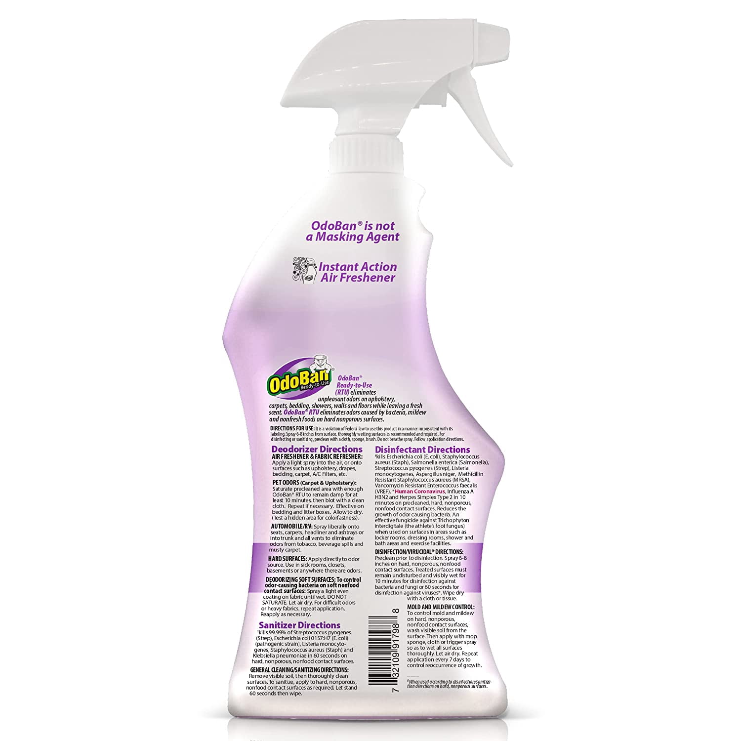 OdoBan Ready-to-Use Disinfectant and Odor Eliminator, 32 fl oz Spray Bottle, Set of 6, Lavender Scent