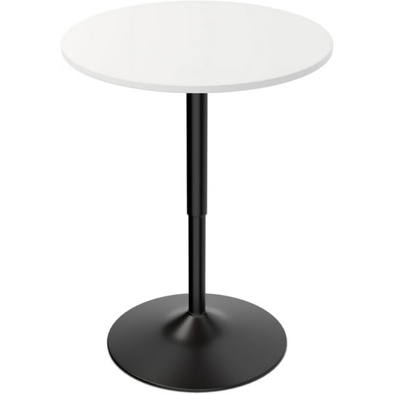 XPOPR 23.5'' Round Bar Table, Adjustable Range  Wood Pub Table with Black Leg and Base for Living Room Dining Room Bar Cocktail Table White Black