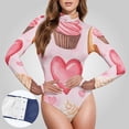 thumbnail image 3 of Valentines Day Cupcakes Women's Bodysuit Jumpsuit Mock Turtle Neck Long Sleeve TopsOne Piece Leotards Shirt Yoga Outfits, 3 of 8