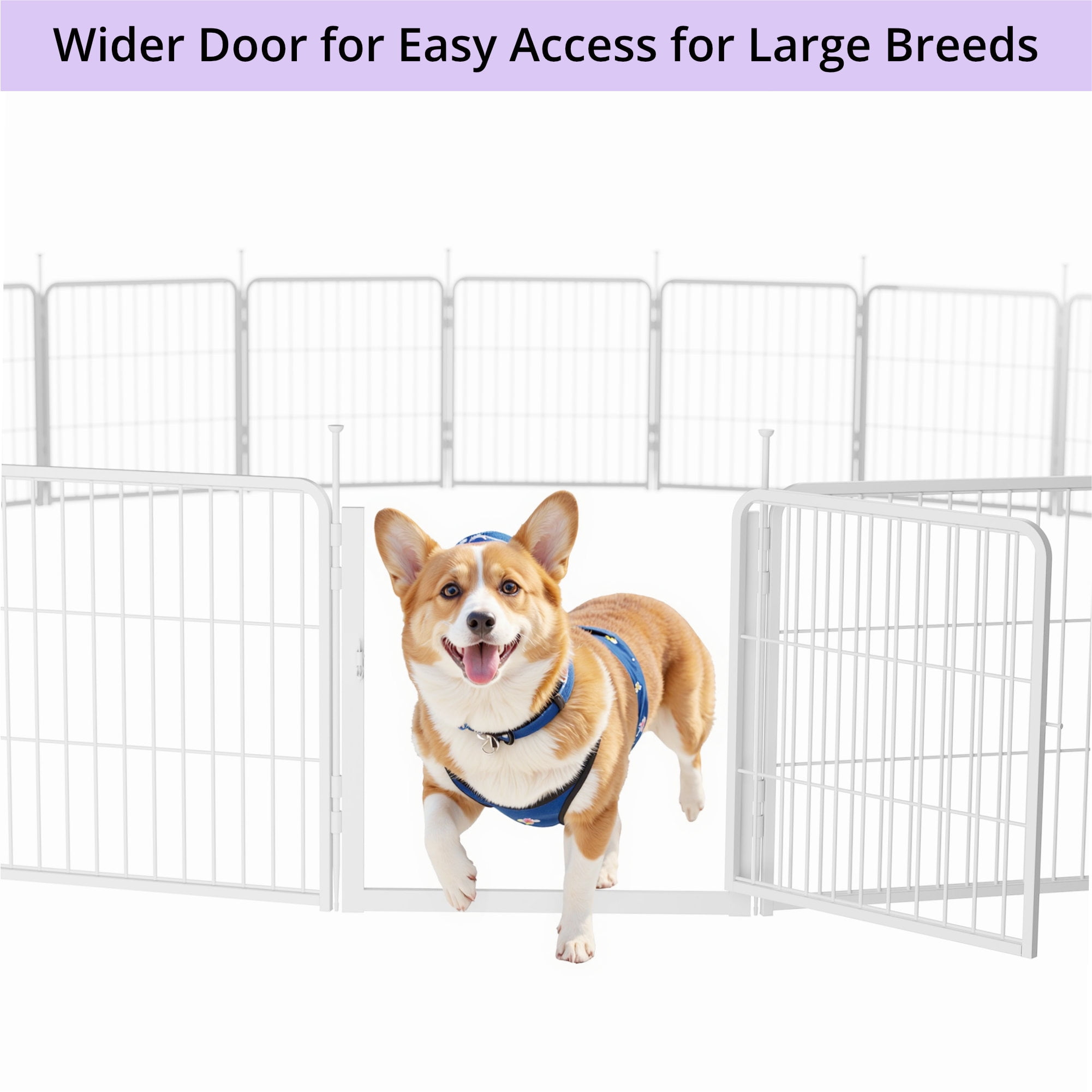 SunsGrove Dog Playpen with Wider Door, Heavy Duty Anti-Rust Pet Pen for Indoor, Courtyard, RV Camping for Medium Dogs,32'' 8 Panels,White