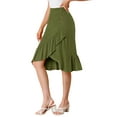 thumbnail image 4 of MODA NOVA Junior's Asymmetrical Ruffle Hem Elastic Waist Midi Skirt Green 11, 4 of 5