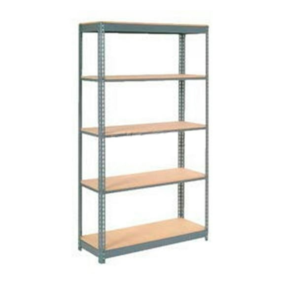 Global Industrial B2297446 Heavy Duty Shelving with 5 Shelves & Wood Deck - Gray - 48 x 24 x 96 in.