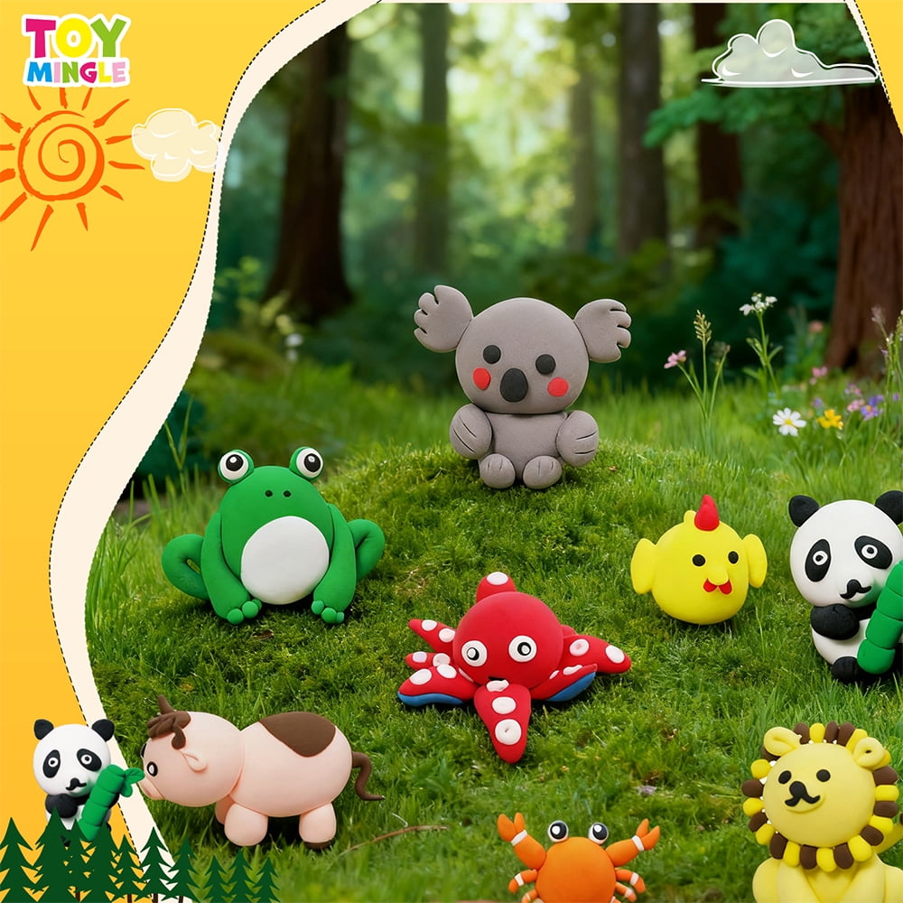 Toymingle 12-Pack Air-Dry Lightweight Clay Set - Animal Theme Modeling Art Kit, Non-Toxic Magic Dough with Sculpting Tools for Kids 4+