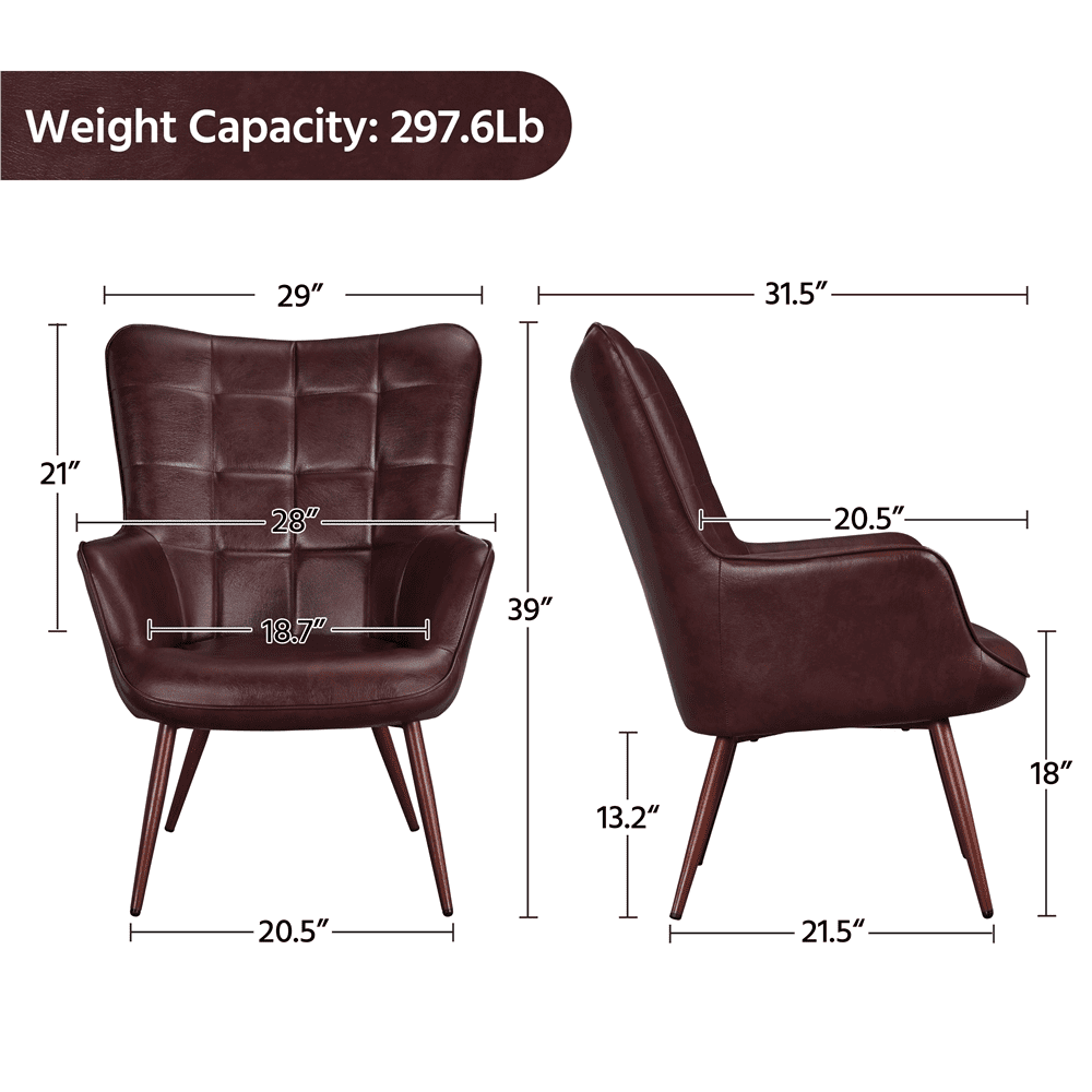 Alden Design Mid-Century Modern Faux Leather Wingback Accent Chair for Livingroom, Chestnut Brown