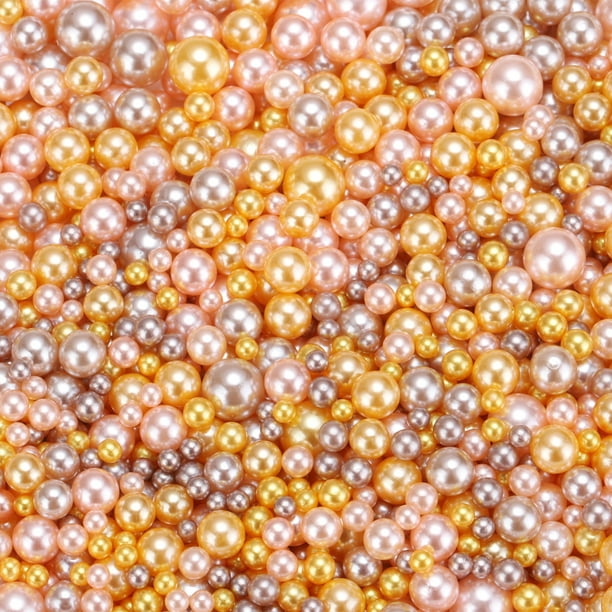 Uxcell 900Pcs Perla Falsa para Manualidades, Perlas Redondas ABS Sin Agujero de 3-8mm para Rellenos de Jarrón, Oro/Rosa/Plata
