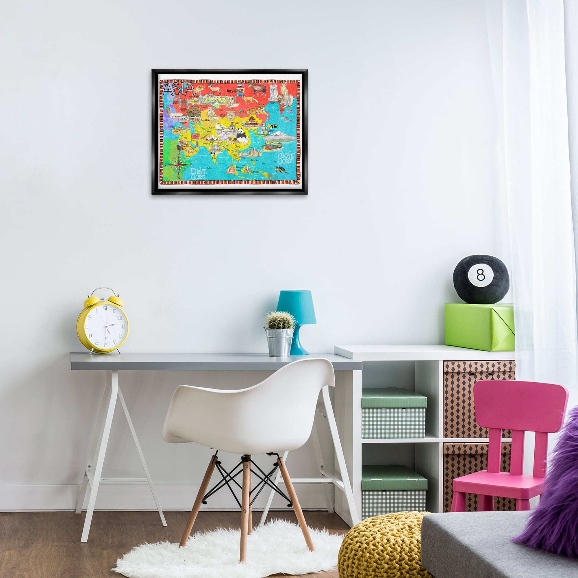Stupell Industries Asian Animal Map Town & City Painting Black Floater Framed Art Print Wall Art, 21 x 17