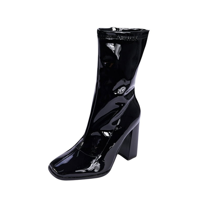 Herrnalise Women's Patent Leather Side Zipper Square Toe Herrnalise Women's Patent Leather Side Zipper Square Toe