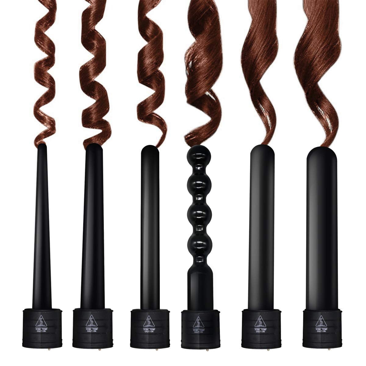 6 in 1 Curling Iron Wand Set With 6 Interchangeable Ceramic Barrels and Heat Protective Glove Black 6in1 Walmart