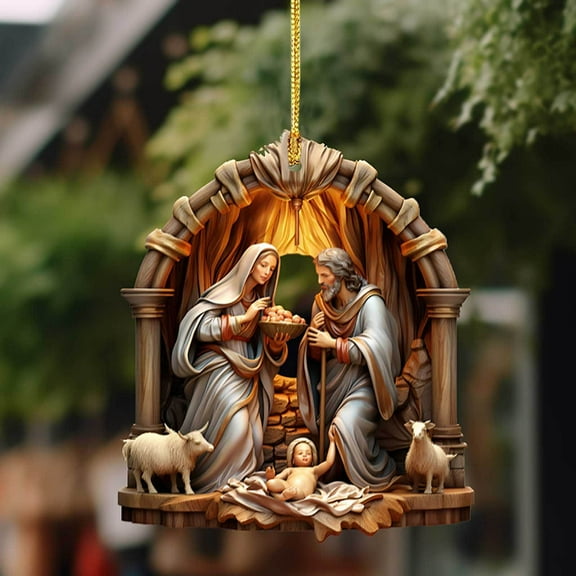 Christmas Nativity Scene Ornaments, 3.1" 2D Acrylic Birth of Jesus Decor, Festive Sturdy Home Decor for Family Christmas, Easter Flat Hanging Ornament, Car Decor