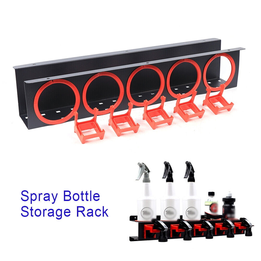 OUKANINGWallmounted Rectangular Spray Bottle Storage Rack 5 Hooks Wear