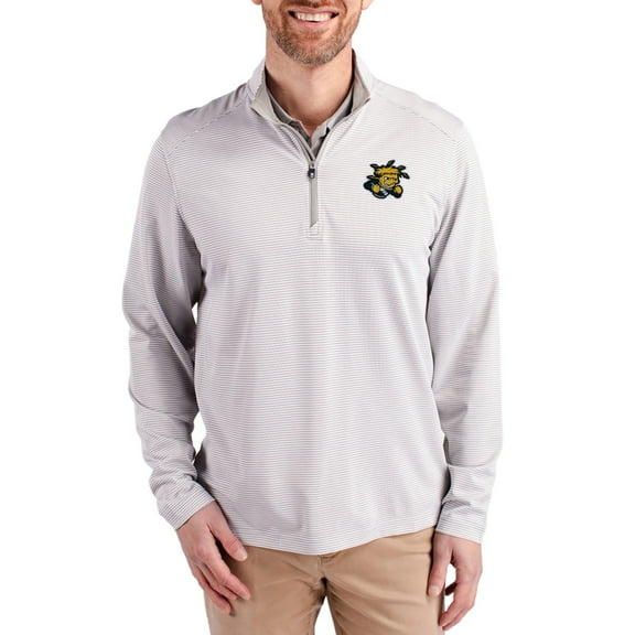 Men's-Cutter & Buck  Gray Wichita State Shockers Virtue Micro Stripe DryTec Quarter-Zip Pullover