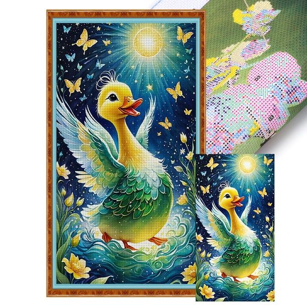 (11CTACC-4535__C__40X70) hilo algodón ecológico bordado 11CT 3 hebras impresión 40*70cm kit serie punto cruz pato precioso