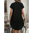 thumbnail image 3 of Women Linen Dress Spring Summer Casual Cap Sleeve V Neck Midi Button Down Shirt Dresses Black L, 3 of 4