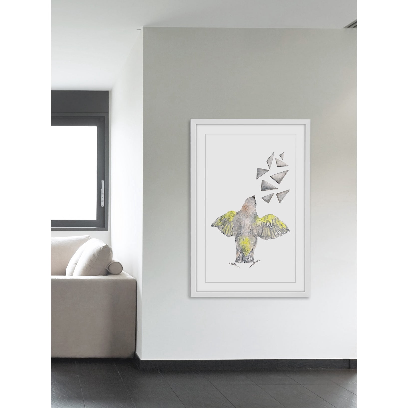 Marmont Hill "Bird with Shapes" by Thimble Sparrow Framed Painting Print
