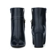 thumbnail image 2 of BLISSFUL STEP Women's Ankle Boots Block Heel Pointed Toe Buckle Side Zipper Boots Dark Blue 8.5, 2 of 6