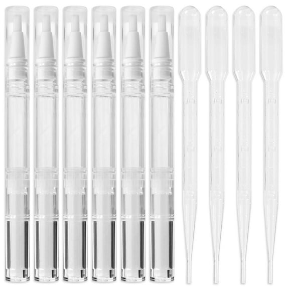 Empty Cuticle Oil Pens With Brush Tip,6pcs 3ml Cuticle Oil Pen Empty With 4Pcs Transfer Pipettes,Empty Nail Oil Pen for Homemade Nail Oil, Lip Gloss, Eyelash Growth Liquid (3ml 6PCS)