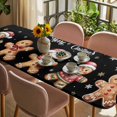 thumbnail image 3 of Gingerbread Black Table Cloths for 8 Foot Rectangle Tables, Christmas Winter Snowflake Patio Waterproof Elastic Fitted Tablecloths, Washable Rectangular Table Cover for Camping, 3 of 8
